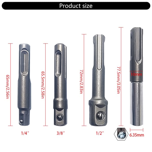 4-pack Borrchuckadapterset, Borrchuckadapterset, Slagborrförlängningsbit