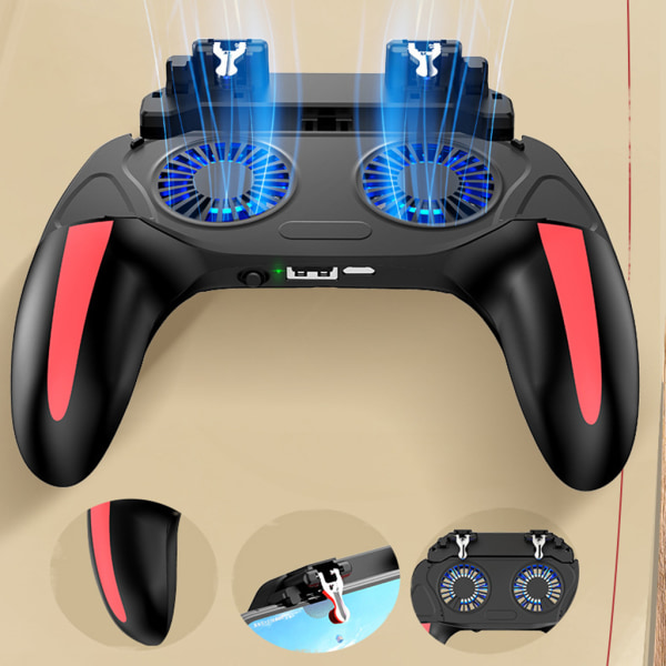 H9 Game Controller Six-Finger Joystick Game Pad Handtag Trigger för PUBG Mobile Game med Radiator Fire Button Controller Black