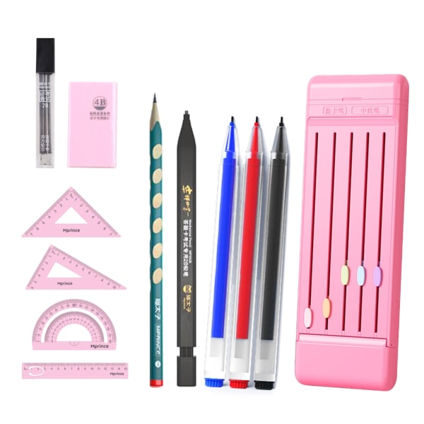 Student brevpapper set med gel pennor pennor suddgummi linjal Bärbar ABS penna för case Vattentät barn klass brevpapper set Pink