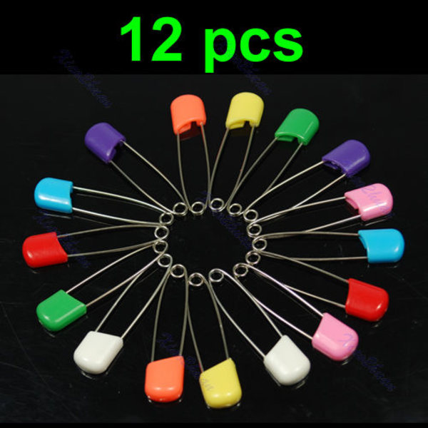 12 st Färger Säkerhetslåsning Baby blöjblöja Craft Pins