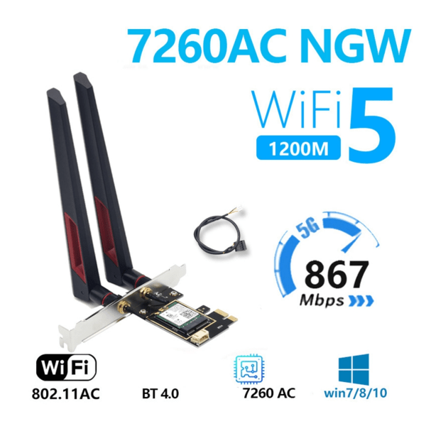 DuadBand PCIE Wifi-kort 7260AC BT4.0 PCIE trådlöst nätverkskort 1200Mbps null - C