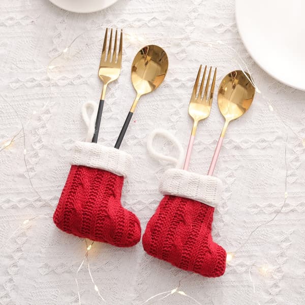 Julbordsdukning Sockstil Bestickhållare Effektiv Tygdekoration