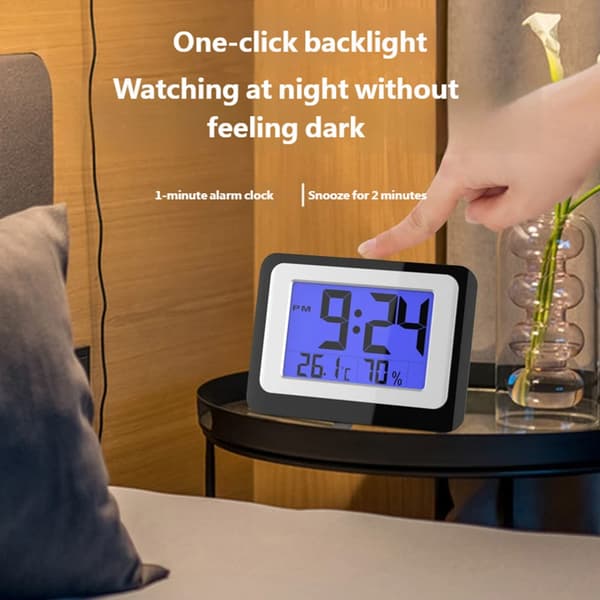 Elegant LCD digital klocka för heminredning, tid, temperatur, hygrometerdisplay