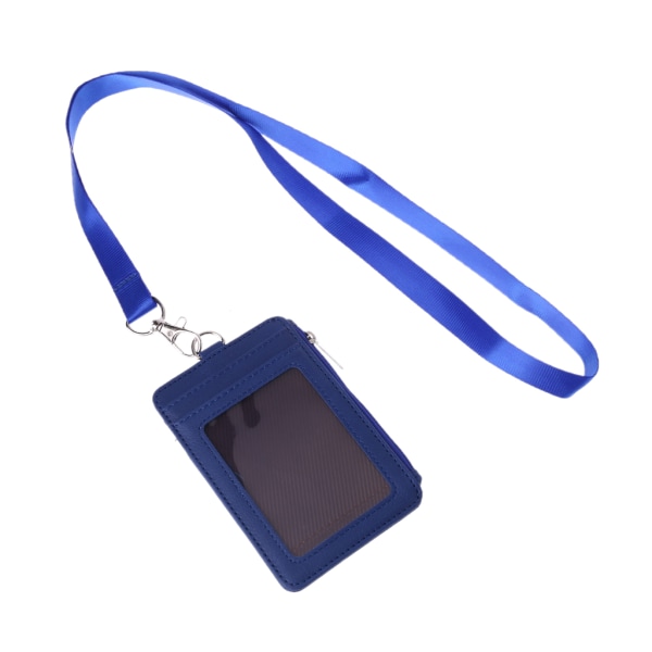 Læder ID Badge Kort Holder Lanyard Kreditkort til etui Business Organizer Ba Blue