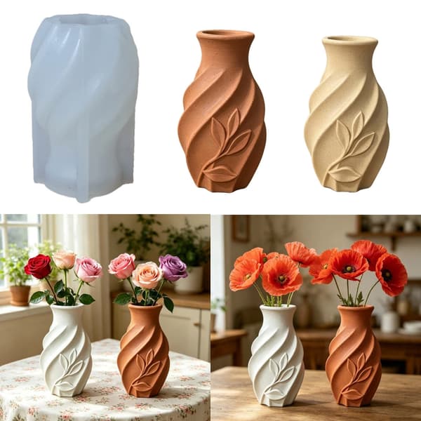 Kreativ Blomkruka Form Bladmönster Handgjorda Vasformar Silikontextur