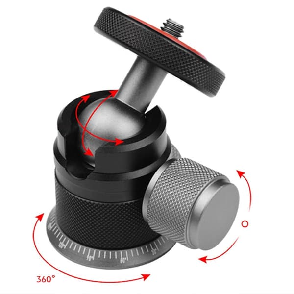 Kraftig kulehode i aluminium med sidelåseknapp for DSLR-telefontripoder