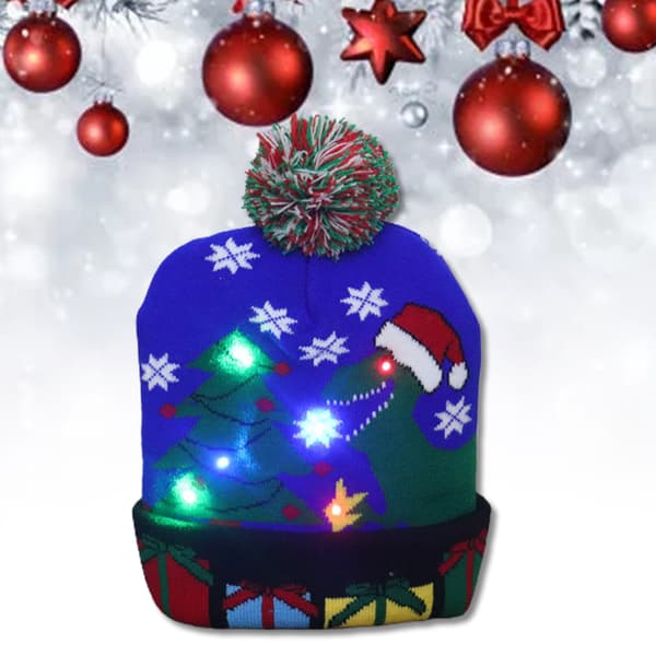 LED Julehat Lysende Julehat Dinosaur Grim Hat Unisex Strikket Hue