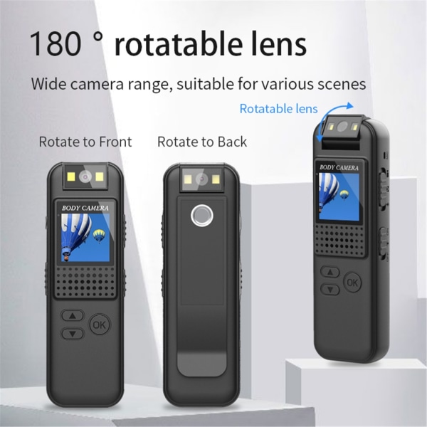 CS08 Bärbar minikamera med roterbar lins 1080P FHD Night Visioned Body Camera Videoinspelare Cykel Sport DVR