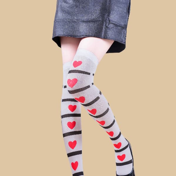 Skummelt Halloween Hjerte Design Dame Stretch Lårhøye Sokker Strømper Myk Polyester