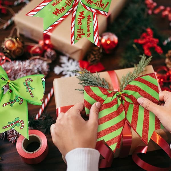 12 stk. Vibrerende Polyester Sløjfer Juletræsdekoration Candy Tema Designs