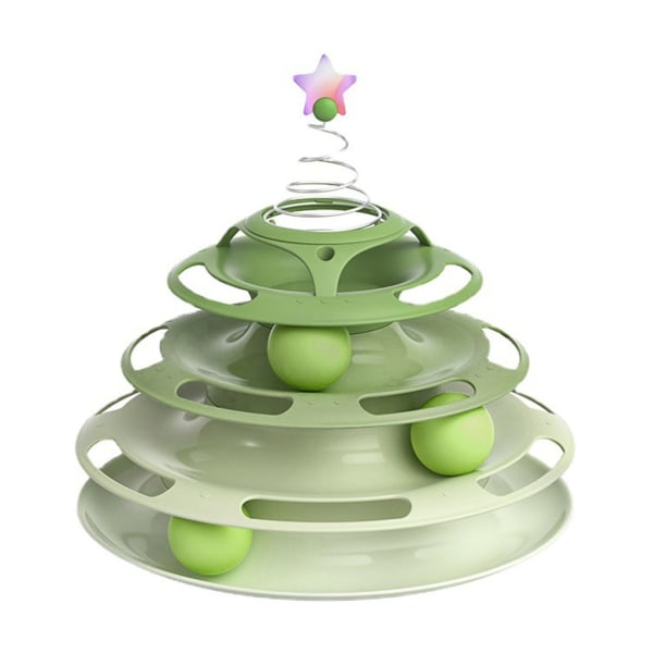 Cat Toy Roller 3 Level Tower Interaktiv bollleksak för inomhuskatter med 3 bollars fjädrande Teaser Roligt träningsspel Green