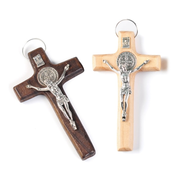 Hand som håller kors kristen gåva för kyrkan väggdekoration Cross hängande gåva Wood color
