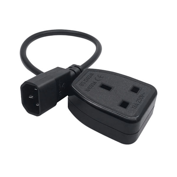 0,6 m UK power sladd IEC320 C14 hane till hona UK adaptrar Power Sladd C14 till UK Power 60cm/23.62in Längd