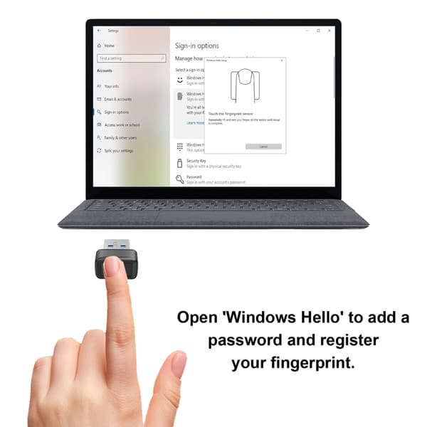 Kätevä ja luotettava Security Access Windows Hello -sormenjälkilukija