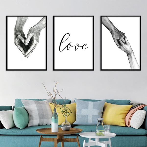 Väggkonst Minimalistisk målning, kärlek Hand i hand Minimalistiska svartvita canvaskonsttryck för vardagsrummet i sovrummet null - 3 30x40cm