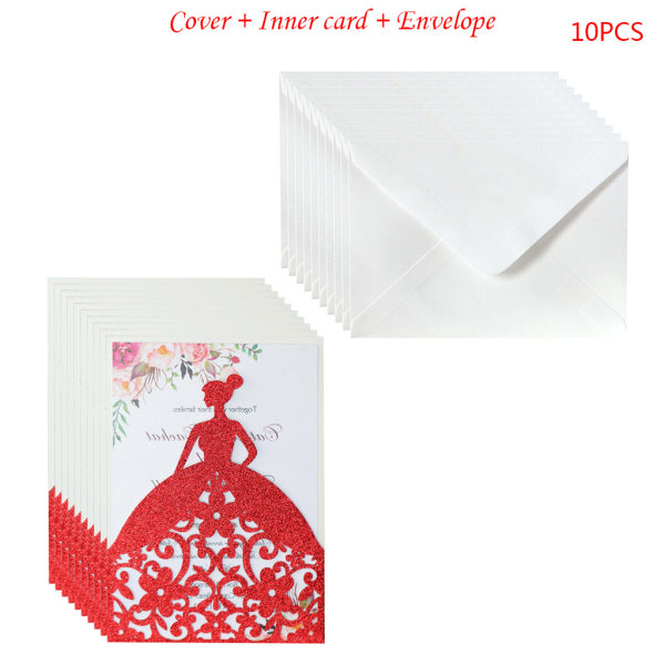 10 st/ set Söt flicka semesterinbjudningar kort ihåligt glitter papper kuvert Bröllopsfest Tillbehör Red