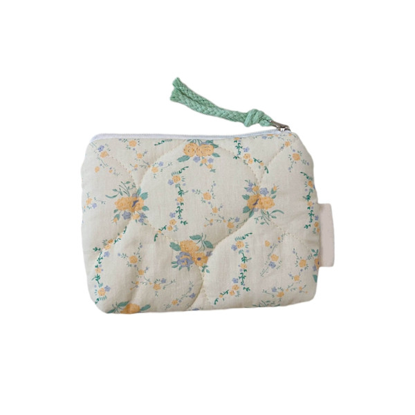 Quiltad sminkväska bomullsmyntväska Söt blommönster bärbar förvaringsväska Polka dots