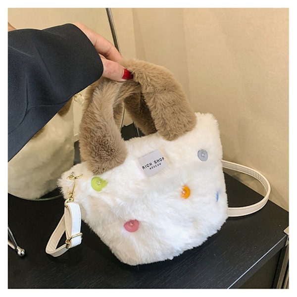 2023 NY Crossbody-väska för flickor, kvinnor, trendig plyschväska med stor kapacitet White
