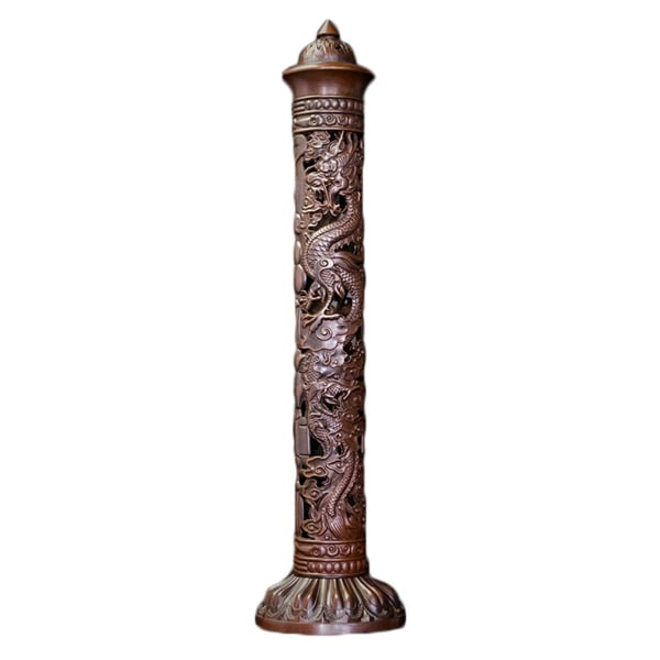 Antik vintage koppar vertikal rökelsesticka för brännare ihålig snidad drake Phoenix metalltorn askfångare rökelsekar Buddha hem terum dekor