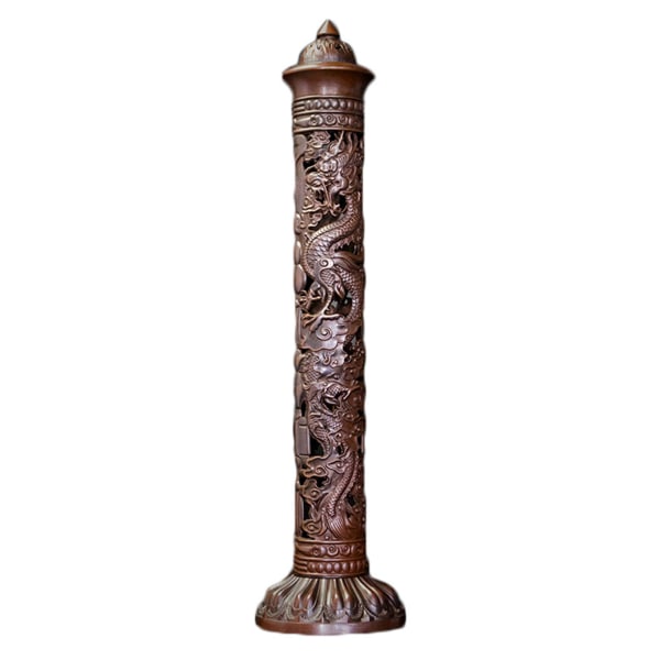 Antik vintage koppar vertikal rökelsesticka för brännare ihålig snidad drake Phoenix metalltorn askfångare rökelsekar Buddha hem terum dekor Bronze