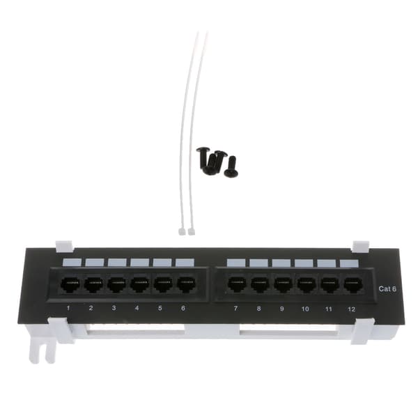 12 porter patchpanel for Cat 6 veggfeste og stativmontering Plassbesparende