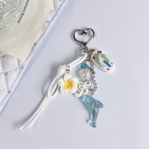 Hjerte-lås Nøglering Taske Accent med Delfin Blomster Charm Sæt