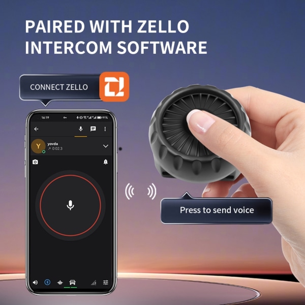 Trådlös Bluetooth-kompatibel PTT Walkie-Talkie-kontrollknapp med justerbar rem för telefonen Zello Push-to-Talk-knapp