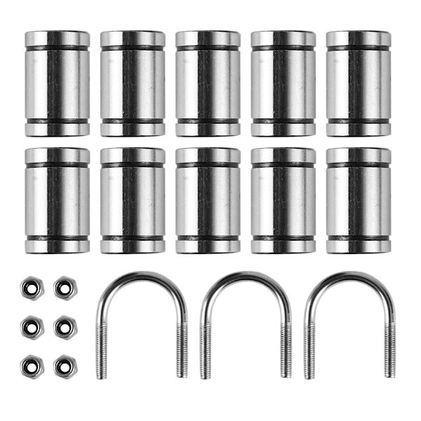 Paket med 10 LM8UU linjära lager för 3D-skrivare Prusai3 med 6 st M3-packningar + 3 st U- set i rostfritt stål