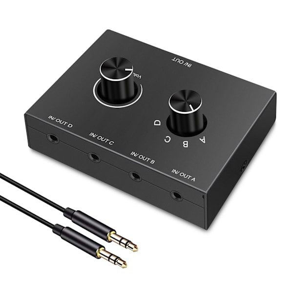 Audio Switcher Box 4 Input 1 Output / 1 Input 4 Out Tovejs Switching Splitter til Telefon Laptop Hovedtelefon