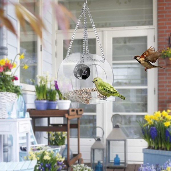 Fågelmatare med kamera Transparent fågelhus med kamera hängande Birdhouse Hummingbird Feeder Klart fönster Fågelmatare