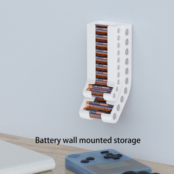 Praktisk batterivägghållare Enkel att använda behållare för AAA&AA batterier case Perfekt för hem, kontorsbruk White