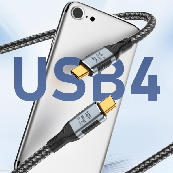 240W USB4.0 Typ C-kabel Power Line- 40Gbps 8K60Hz USB-C till USB C För bärbar telefon Snabbladdningskabel 48V 5A PD3.1 1m