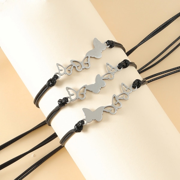 Kortarmband Rostfritt stål Fjärilsformade flätade armband för systrar 3 pieces
