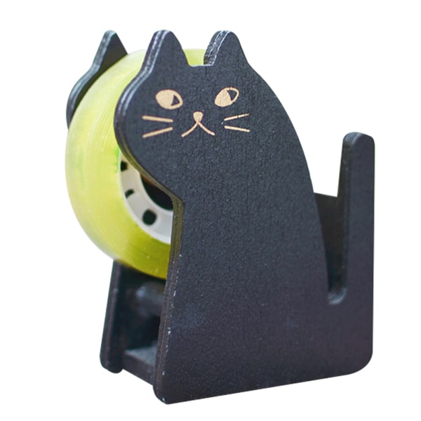 Söt tecknad djurtejpdispenser Vintage träbandskärare för hemmakontor null - Cat black