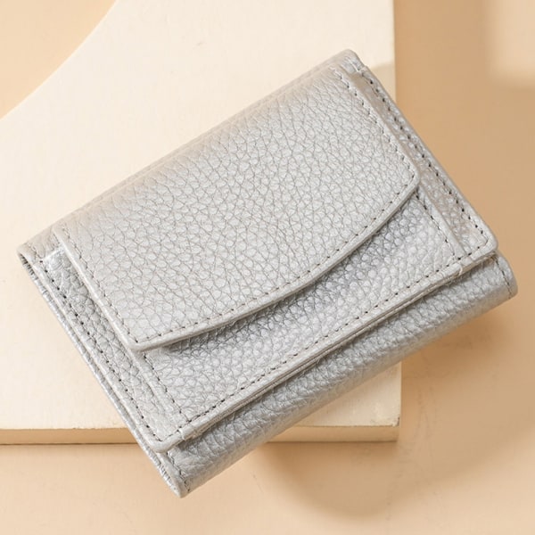 Kvinne Menn Clutch Bag Mynt Veske PU Skinn Lommebok Multi-slot Bankkortholder Silver