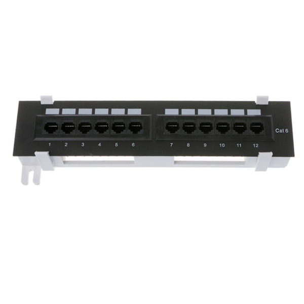 12-porters patchpanel for Cat 6, veggmontering og rackmontering, plassbesparende
