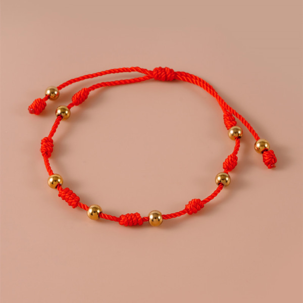Handgjorda 7 knops rött rep armband Lycka till Amulett för framgång och välstånd Man Kvinna Ungdom Vänskap Armband Gold