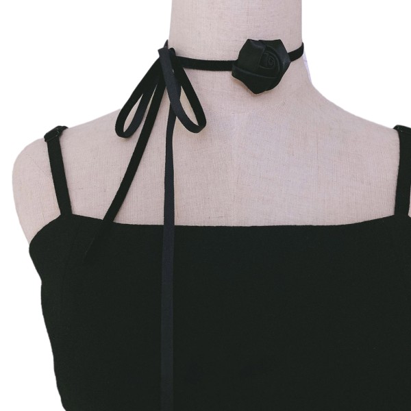 Sexig satin-blomma rosett-spets krage Choker kostym smycken tillbehör för kvinnor Black - Strap style
