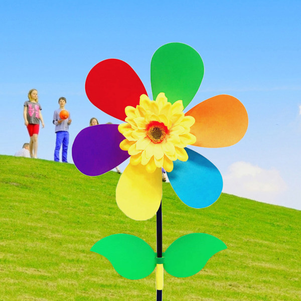 Färgglada solros väderkvarn Vindspinnare Pinwheel Trädgård Yard Dekoration Kids DIY leksak utomhus present