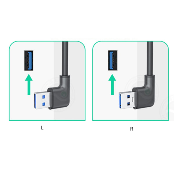 USB 3.0 hane till hona adapter Laddningskabel med vänstervinklad/rättvinklad kontakt för laddning och dataöverföring null - Right bend 1m