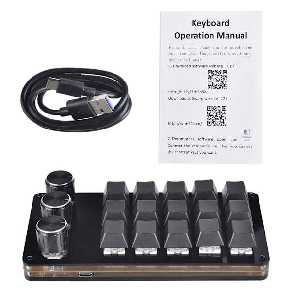 15 Taster USB Mini Keypad Programmering Makro Pad med 3 Knapper Makro Mekanisk