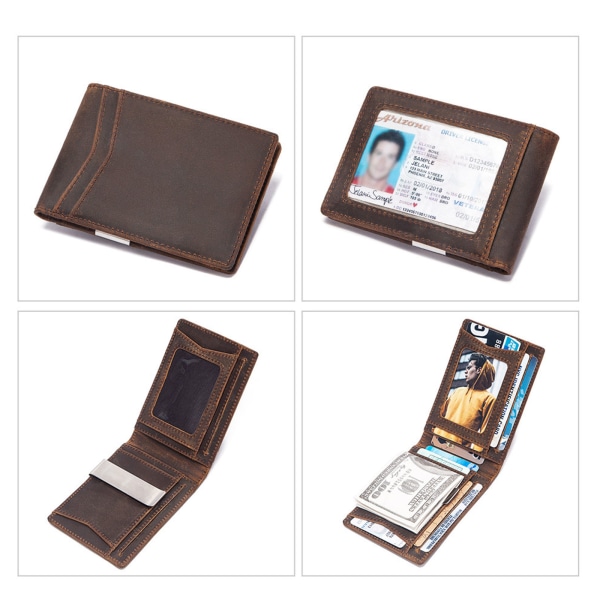 Vintage menns PU-skinn Pengeklips lommebok Bifold Myntbytte lommebok Business ID Kredittkortholder Black