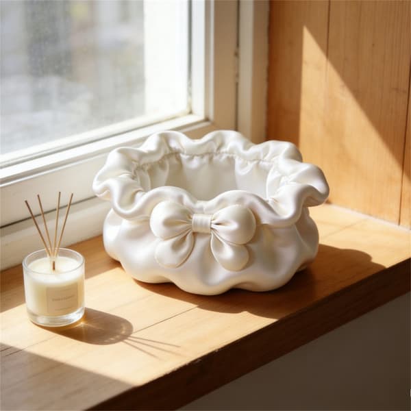 Stilig kosmetisk børsteholder med blomsterdesign og solid base