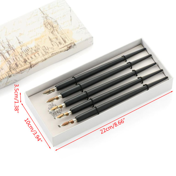 All-purpose Dip Pen Trä Stång Engelsk Oblique Kalligrafi Penna Semesterpresent 5X Brown