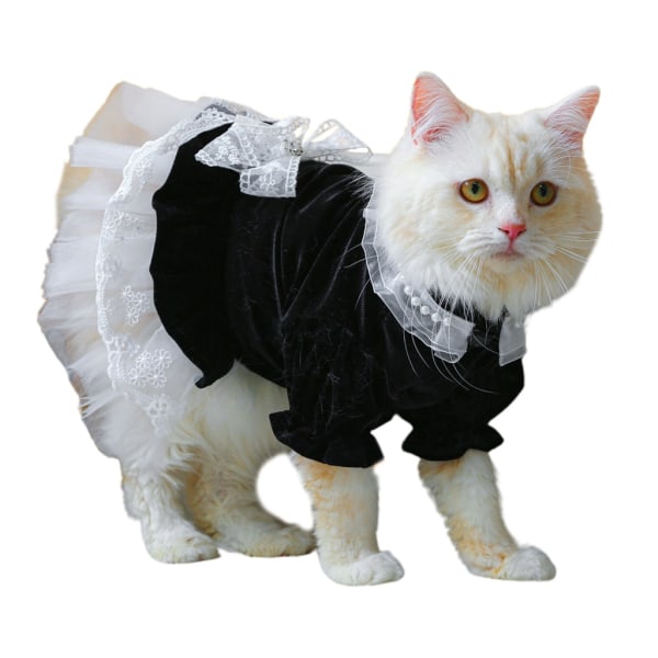 Hund Katt Klänning Kostym Husdjur Kläder Outfit Spetsdekorer Kläder för flickakatter L