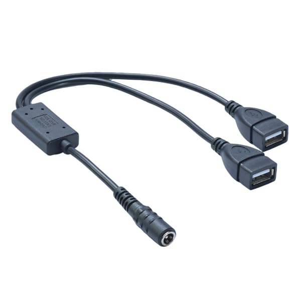 DC5.5x2.1mm til dobbel USB strømadapterkabel for lading av 2 enheter