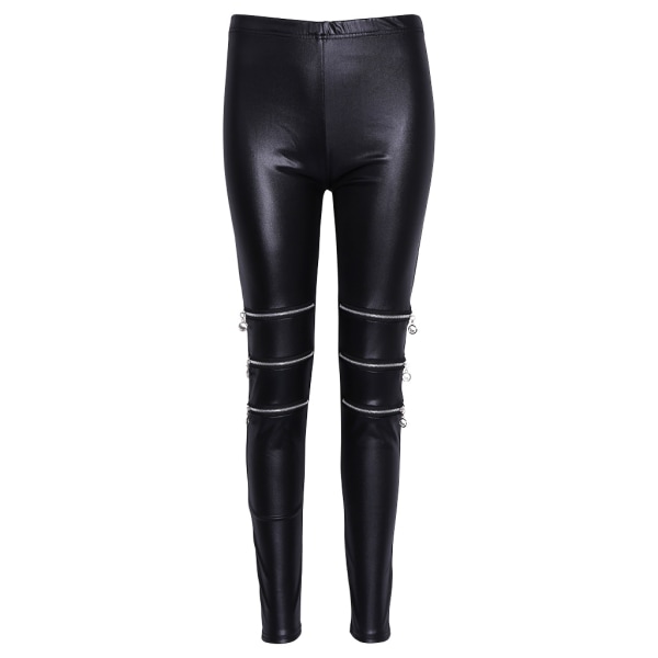 Naisten Tekonahkaiset Joustavat Skinny Pencil-housut Vetoketjulla Koristellut Leggingssit Black