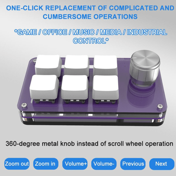 Anpassad programmering Macro Knob Keyboard 6 för Key Mini Kopiera klistra in knapp för Gami White
