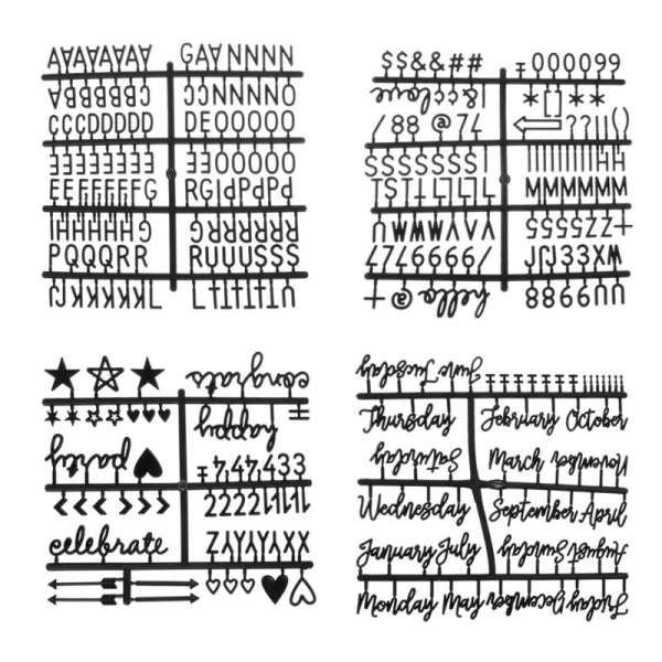 4 stycken tecken för filtbokstavssymboler Alfabet för utbytbar bokstav Black