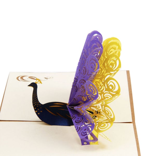 3D för Pop Up färgglada Peacock gratulationskort Tack meddelande välsigna kort Accessor Purple